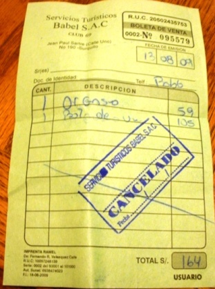 Club 69 Receipt
