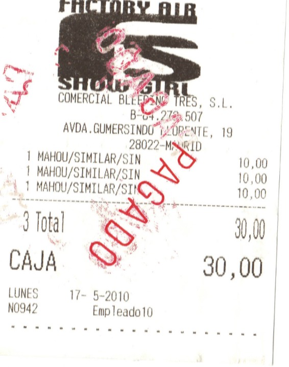 factory receipt