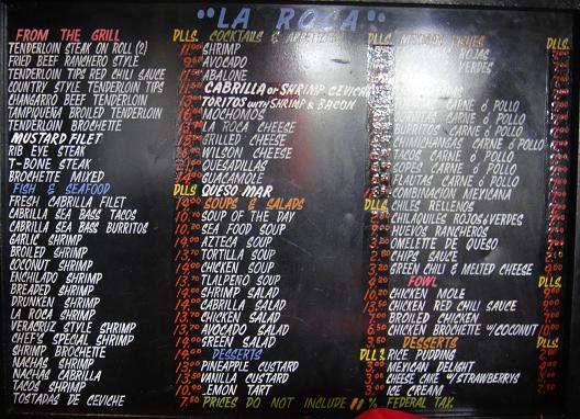 la roca menu