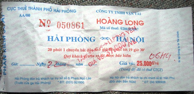 Hanoi  Haiphong Bus ticket